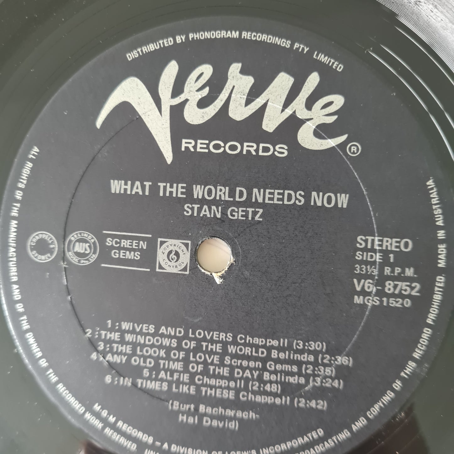 Stan Getz - What The World Needs Now (Stan Getz Plays Bacharach And David) - 1968 - Vinyl Record LP