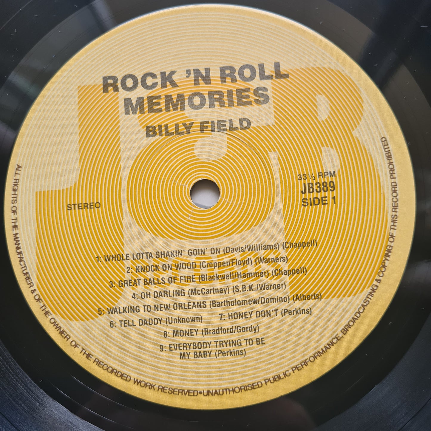 Billy Field - 17 Hits: Rock 'N Roll Memories – 1989 - Vinyl Record LP
