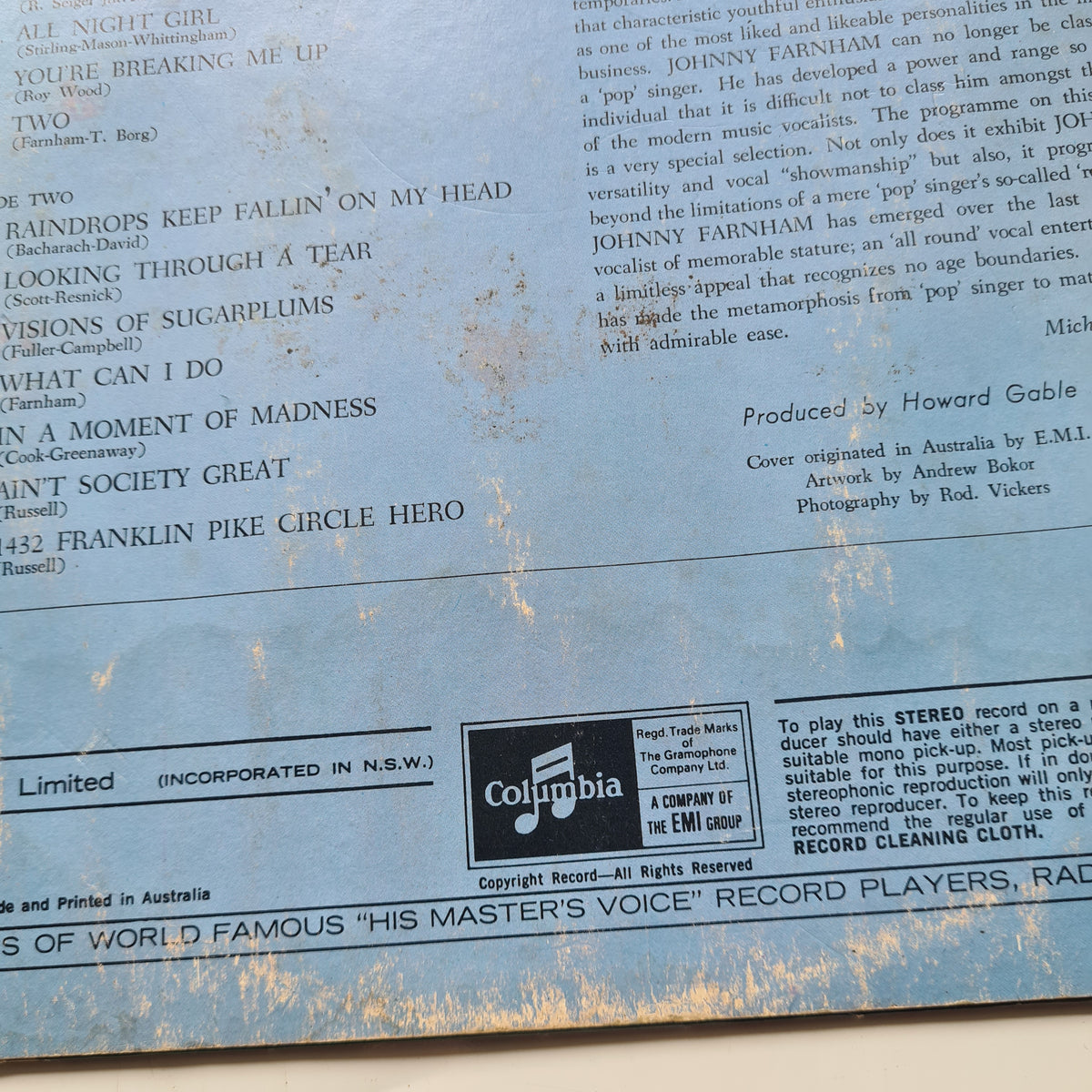 Johnny Farnham – Looking Through A Tear - 1970 - Vinyl Record LP