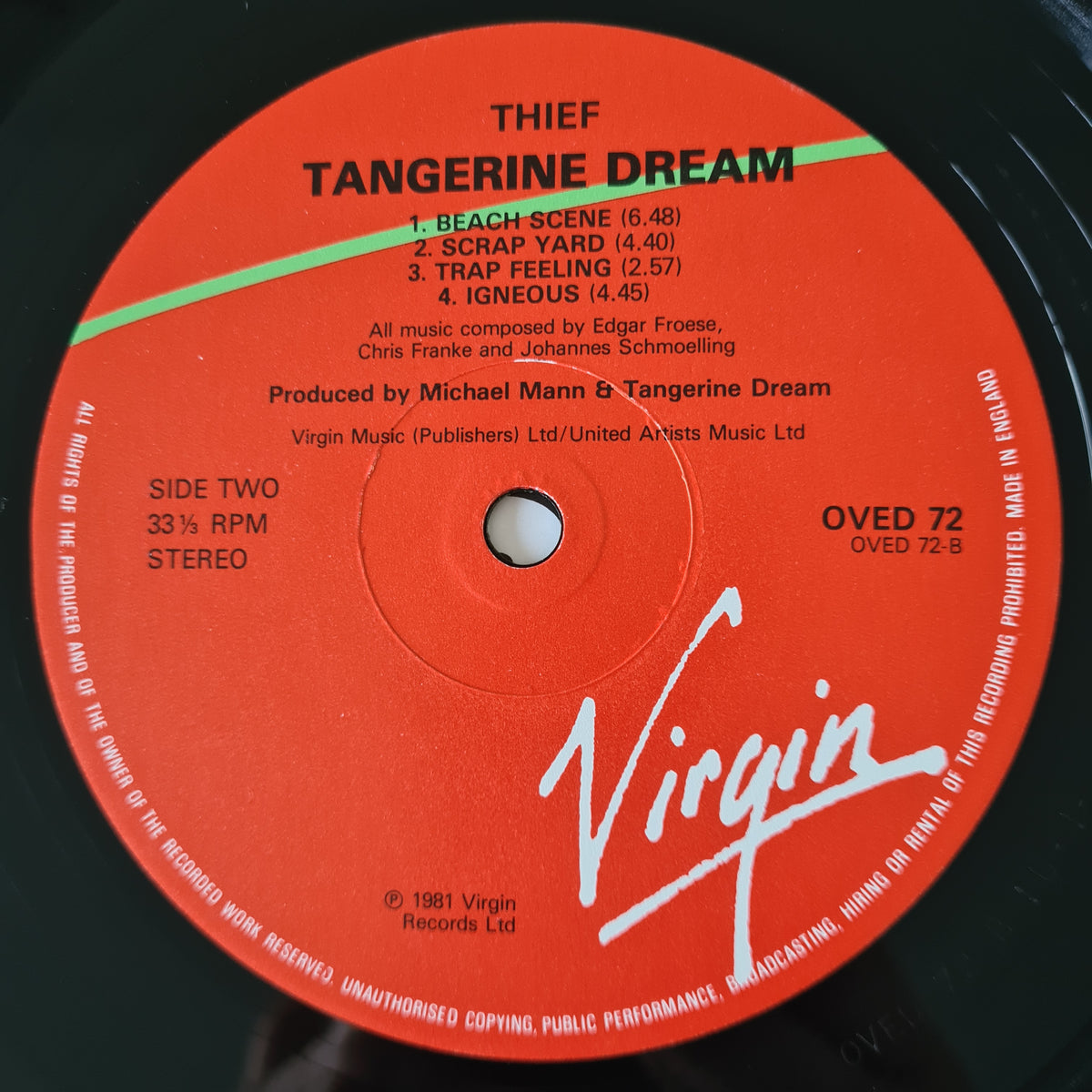 Tangerine Dream – Thief (Original Motion Picture Soundtrack) - 1981 (1985 UK Reissue) - Vinyl Record LP