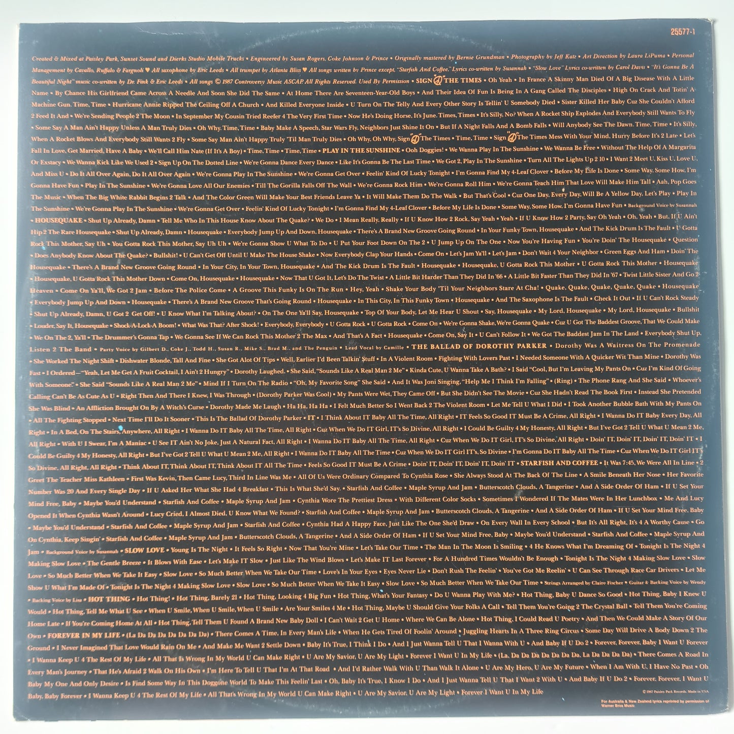Prince – Sign "O" The Times - 1987 - Vinyl Record 2LP *NO COVER: RECORDS & INNER SLEEVES ONLY*