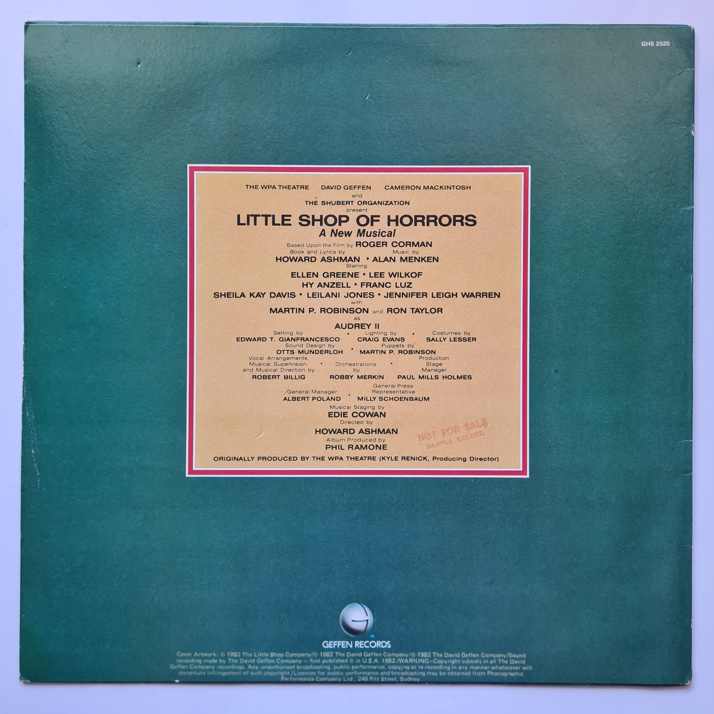 Howard Ashman & Alan Menken – Little Shop Of Horrors: Original Cast Album - 1982 - Vinyl Record LP (near mint)