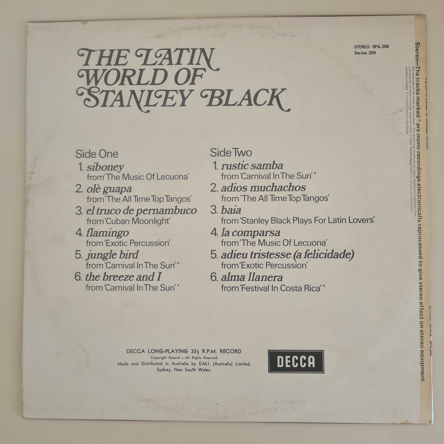 Stanley Black – The Latin World Of Stanley Black - 1972 - Vinyl Record LP