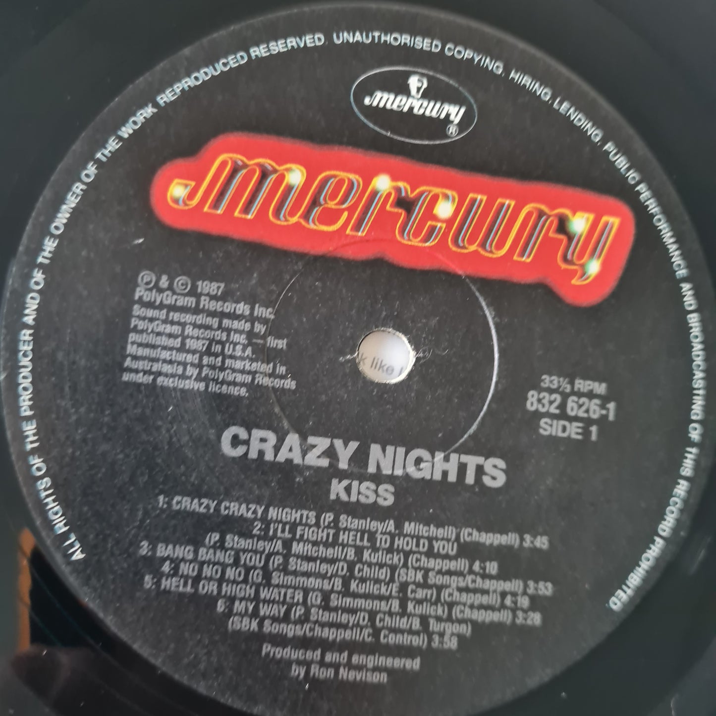 KISS – Crazy Nights - 1987 (Australian Pressing)- Vinyl Record LP