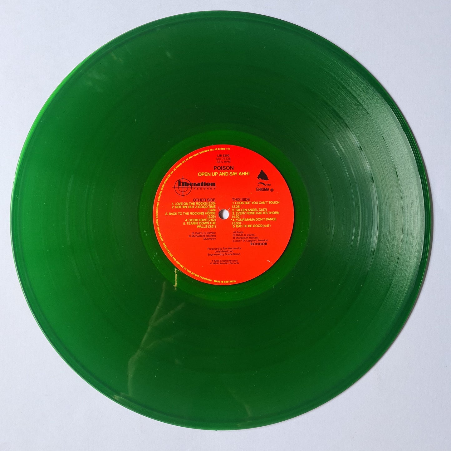 Poison – Open Up & Say... Ahh! - 1988 (Australian Tour Edition Transparent Green Vinyl) - Vinyl Record LP