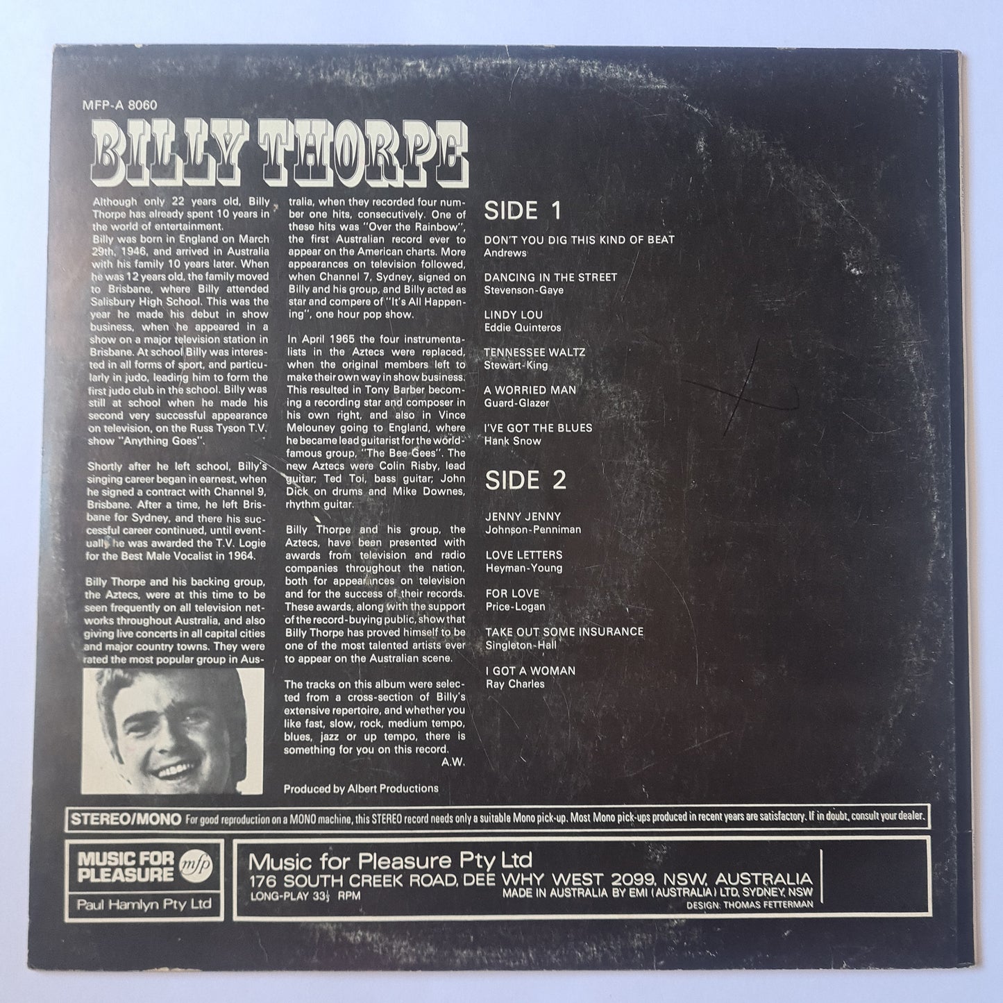 Billy Thorpe & The Aztecs – I Got A Woman - 1968 - Vinyl Record LP - Sound Hound Records