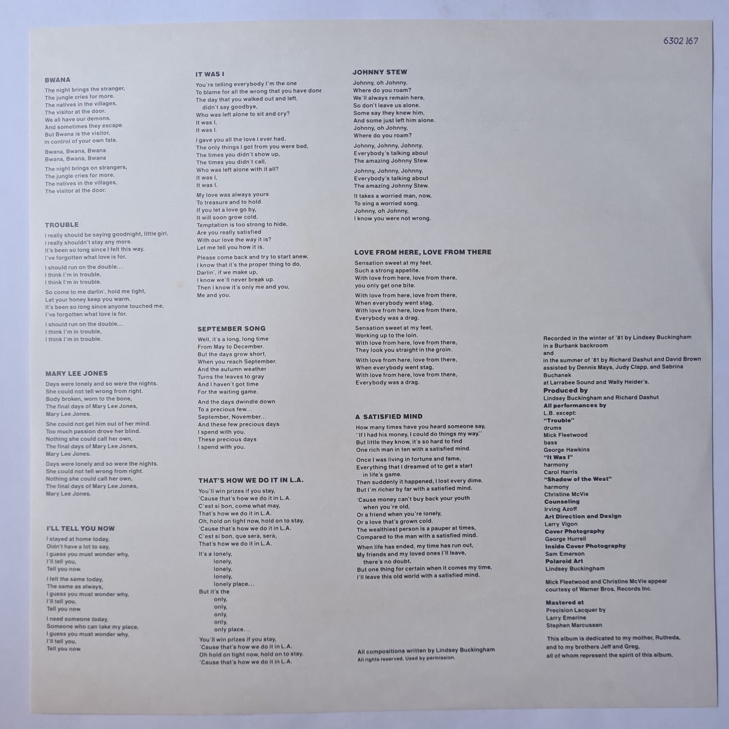 Lindsey Buckingham (Fleetwood Mac) – Law & Order - 1981 (Gatefold) - Vinyl Record LP - Sound Hound Records