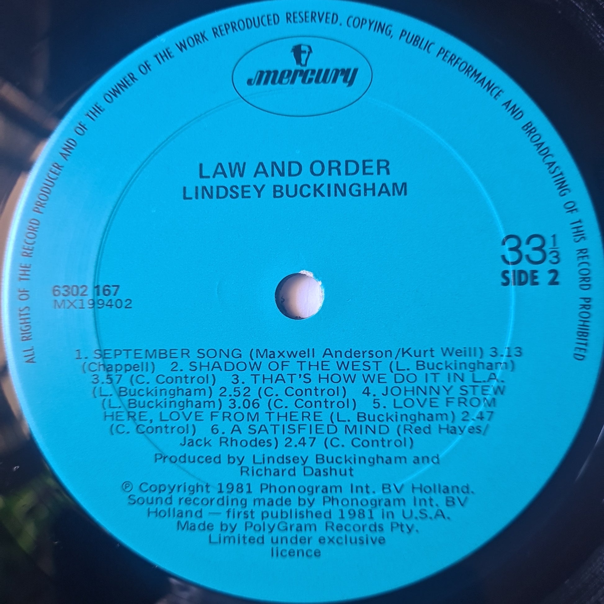 Lindsey Buckingham (Fleetwood Mac) – Law & Order - 1981 (Gatefold) - Vinyl Record LP - Sound Hound Records