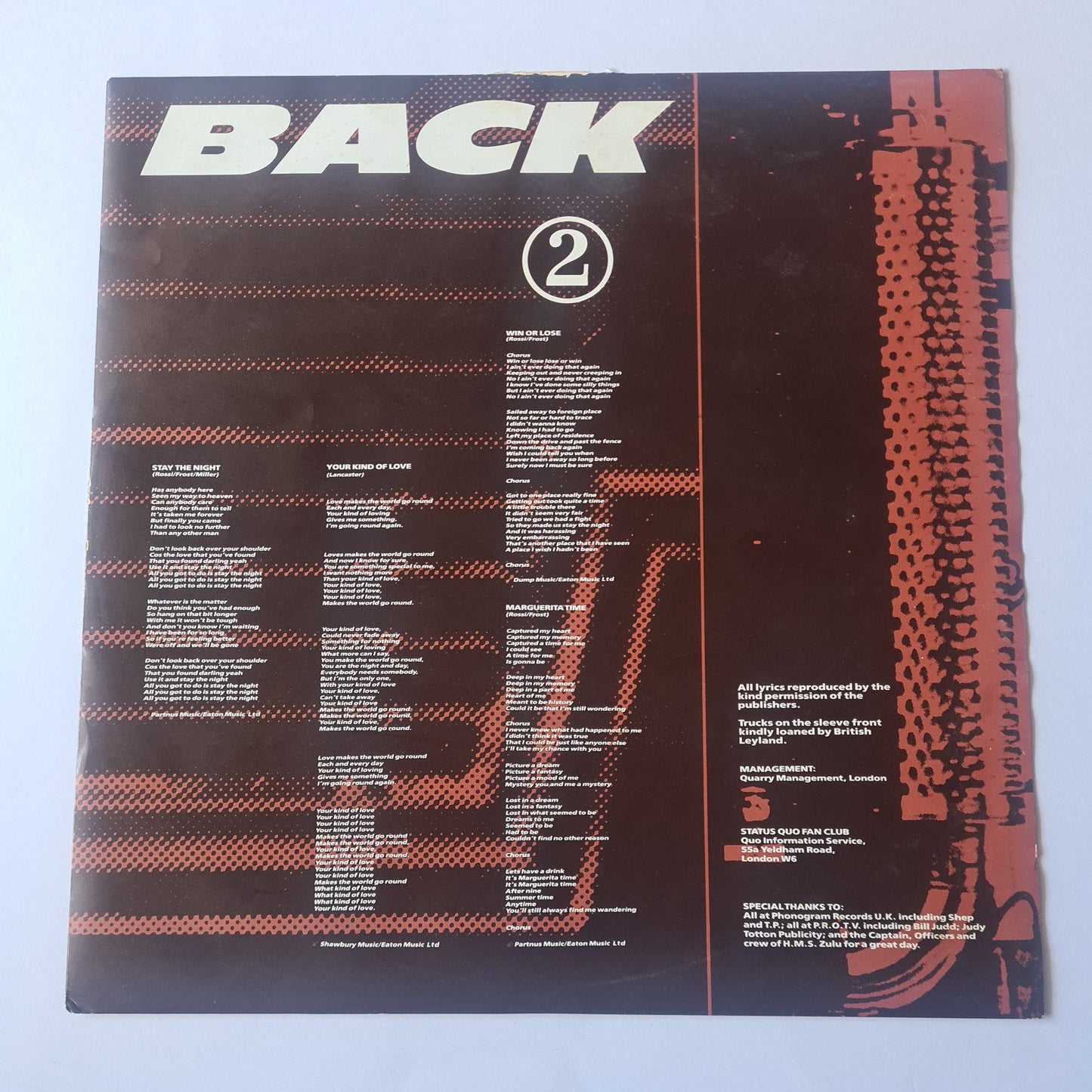 Status Quo – Back To Back - 1983 - Vinyl Record LP - Sound Hound Records